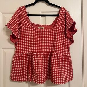 Red Gingham Peplum Top